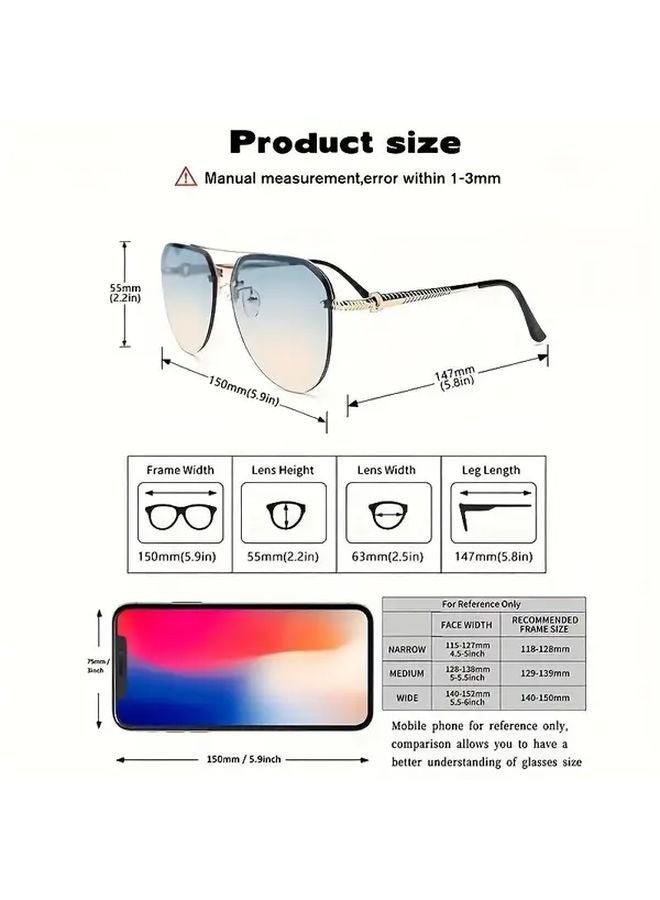 Golden Blue Yellow Double Beam Half Frame Pilot Sunglasses Vintage Style - Image 4